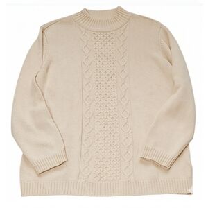 M 100% Cotton Sweater Cable Classic Knit Crewneck Sweater Light Cream